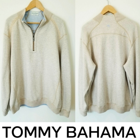 Tommy Bahama Men's Reversible Flipsider Quarter Zip Sweatshirt Pullover Lyocel - Picture 2 of 12
